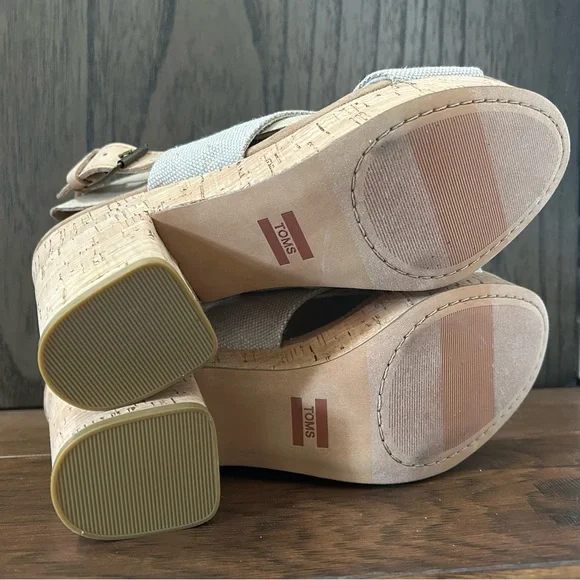 Toms Ibiza Cross Strap Block Heel Sandals Size 6.5 Tan Cork - Picture 9 of 9